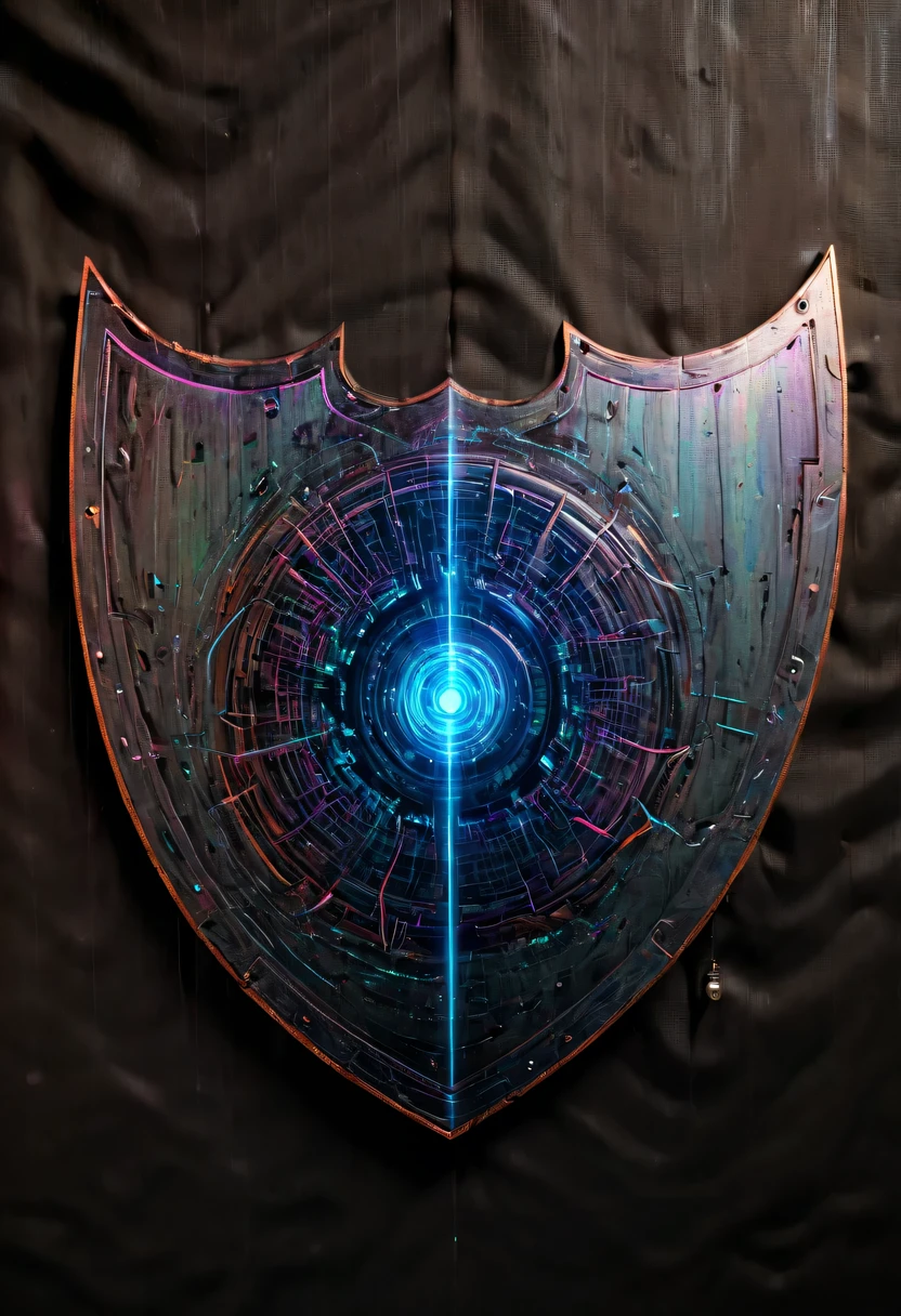 (Legendary Energy Light Shield:1.5),liquid metal,Copper plate engraving,Sci-fi transparent ethereal shield,cyberpunk,Holographic projection,fault art,mechanical aesthetics,neon lights,laser light,fluorescence,glow effect,liquid metal,Copper plate engraving,Unreal Engine