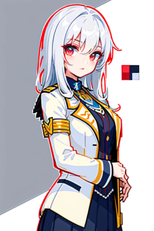 （tmasterpiece，top Quority，best qualtiy），pix，pixelart，1girl，full bodyesbian，white color hair，red color eyes