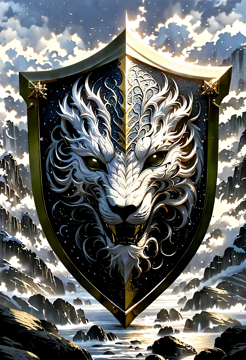 (8k, 16k, Award-winning, best quality, highest resolution, Super details, high detail, anatomically correct, masterpiece, stunning beauty), (金属shield: 1.3), 藤蔓内的智能shield , shield, Detail decoration, Snowflake carving, exquisite craftsmanship , Legendary shields, Rare and precious, intricate details, 智能shield由一种叫做山铜的金属制成, There are no gemstones, (Ancient characters are engraved on the inside of the shield: 1.2), Impeccable, platinum, white, Gold and silver, Trapped in a world of vines.