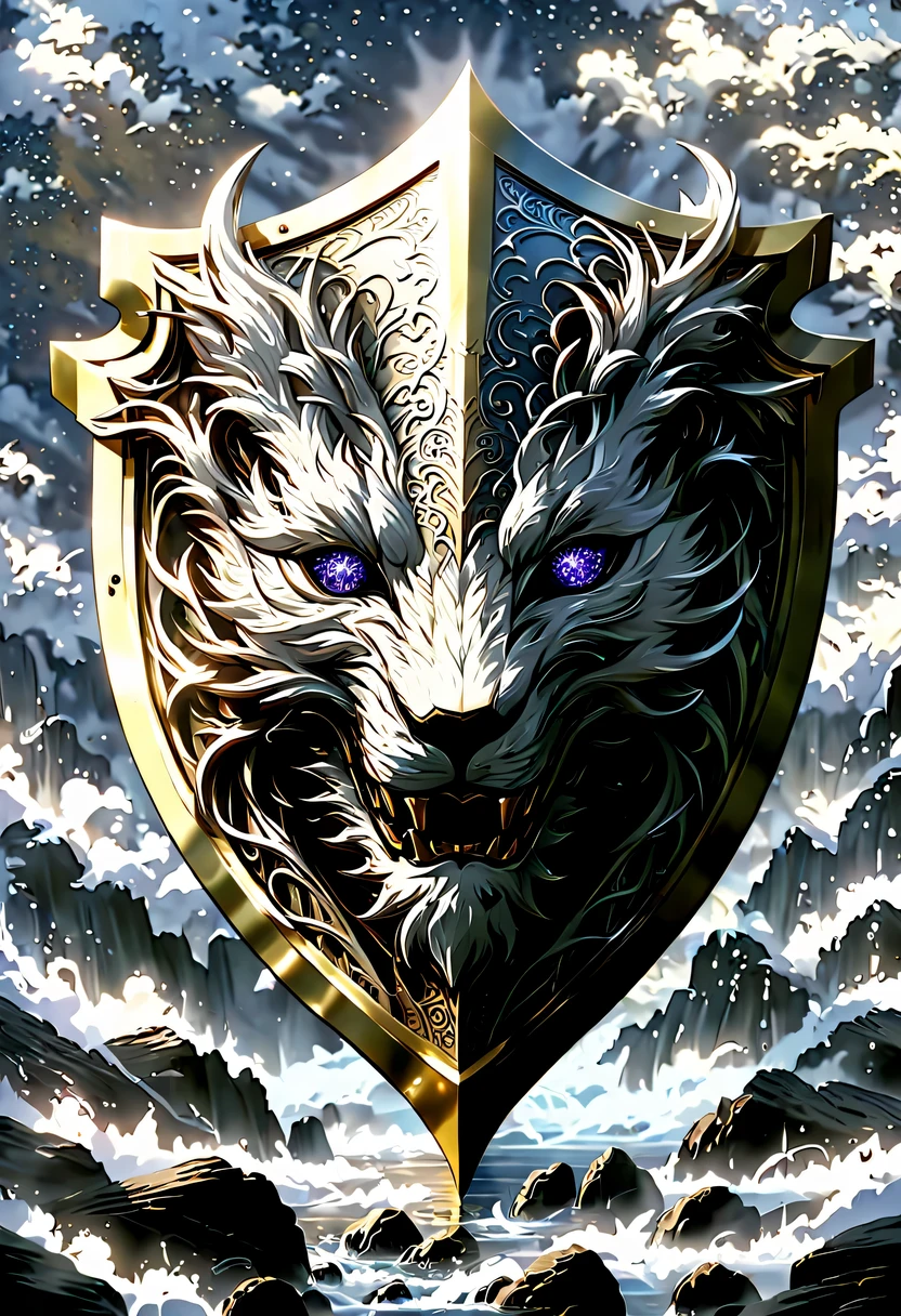 (8k, 16k, Award-winning, best quality, highest resolution, Super details, high detail, anatomically correct, masterpiece, stunning beauty), (金属shield: 1.3), 藤蔓内的智能shield , shield, Detail decoration, Snowflake carving, exquisite craftsmanship , Legendary shields, Rare and precious, intricate details, 智能shield由一种叫做山铜的金属制成, There are no gemstones, (Ancient characters are engraved on the inside of the shield: 1.2), Impeccable, platinum, white, Gold and silver, Trapped in a world of vines.