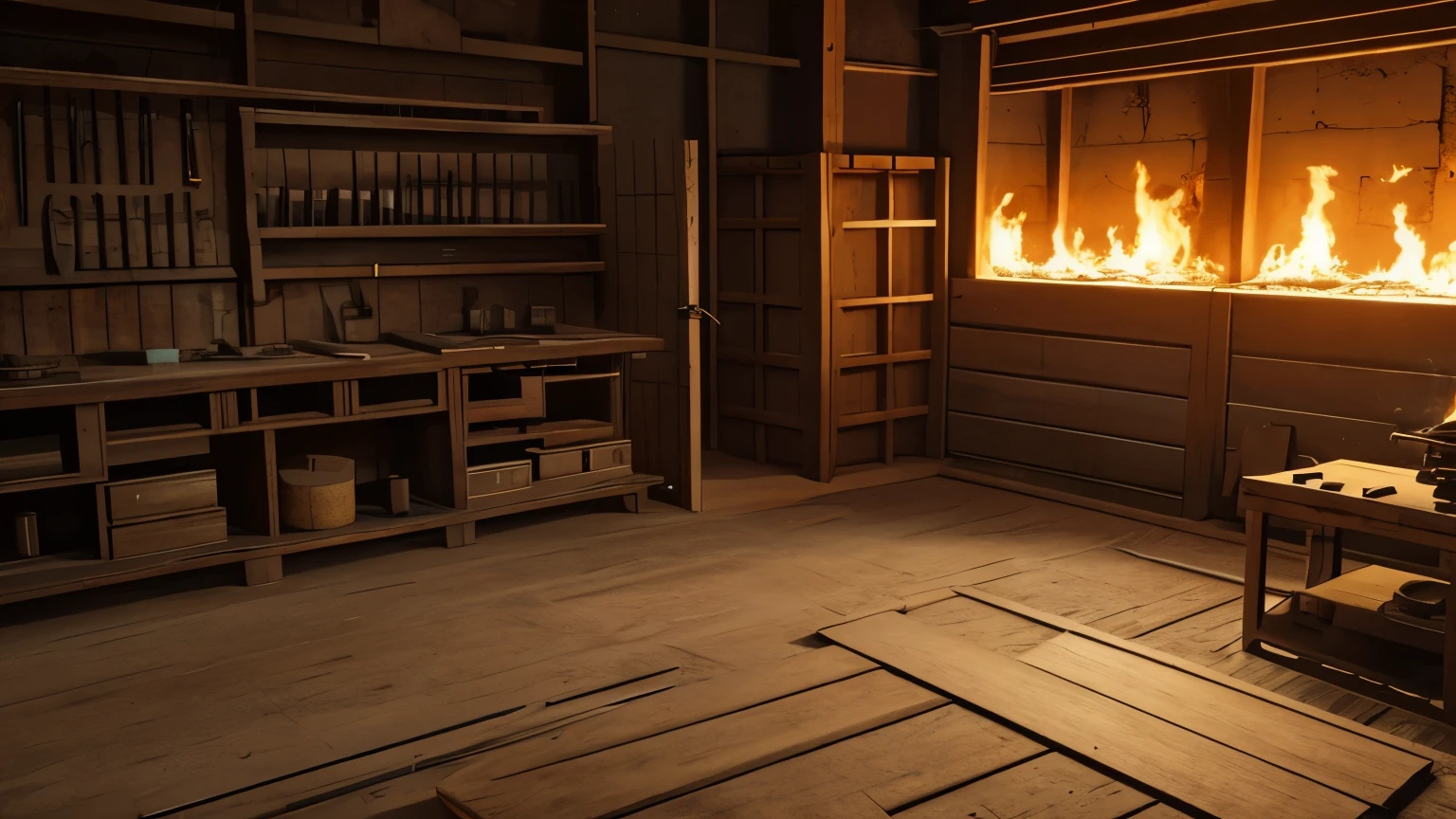 An empty, uninhabited dynasty-era fire-based weapon manufacturing workshop