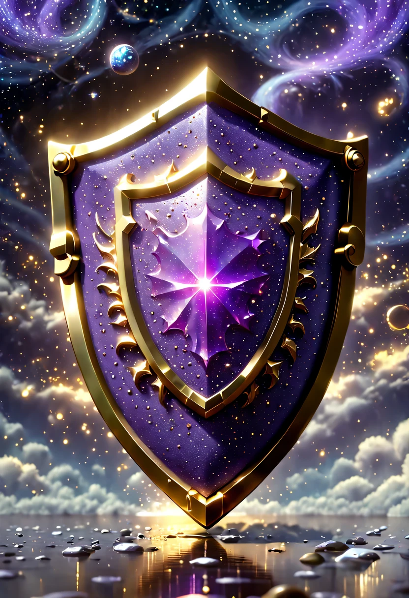 metallic shield，传奇metallic shield，荣耀metallic shield，metallic shield，heavy metal style，metal art，Full metallic luster，Metal texture in the post-industrial era，Alloy wire crafts，crystal，Emerald inlay，well-built，Perfect craftsmanship，Magic lightning background，blue lightning，There are fairies，dark fantasy art，dark fantasy concept art，bloodline concept art，dark concept art，Diablo digital concept art，dark fantasy art style，lineage art，写实dark concept art，dark fantasy art，Onmyoji detail art，Ominous fantasy illustration，（best quality，4K,8k,high resolution,masterpiece:1.2），Super detailed，（actual、Reality、Reality:1.37），landscape、Science fiction、photography、concept artist、high dynamic range、ultra high definition、studio lighting、Super fine、sharp focus、Physical rendering、extremely detailed description、main、bright colors、Bokeh。