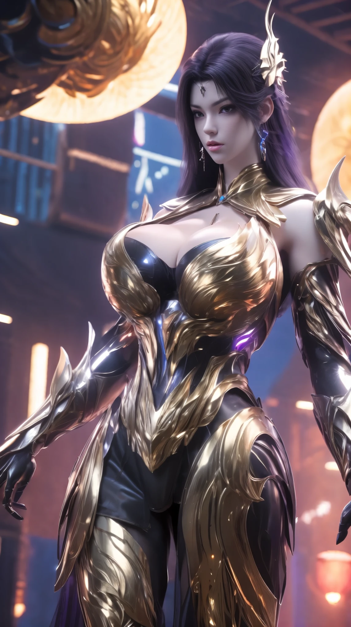 A beauty girl douyin, 1GIRL, (MECHA PHOENIX GOLD HELM:1),((HUGE FAKE BREASTS,CLEAVAGE:1.5)), (MUSCLE ABS:1.3), ((LED BODY:1.1)), (PURPLE SHINY FUTURISTIC MECHA BRA,BLACK SKINTIGHT MECHA PANTIES:1.5), (PERFECT THICK BODY, GLOWING BODY SKIN:1.1), (LOOKING AT VIEWER:1.3), (HALLWAY OF FUTURISTIC SPACE STATION:1), (BRIGHT LIGHT WHITE_ROOM:1.3), HYPER TEXTURE, UNREAL ENGINE RENDER, PHYSICALLY-BASED RENDERING, ULTRA HIGHT DEFINITION, 16K, 1080P.