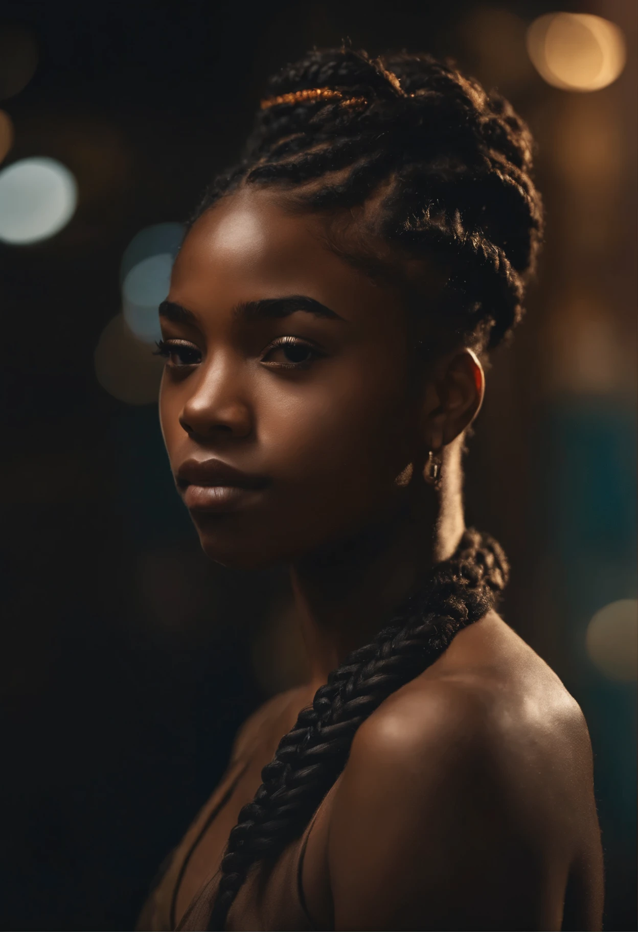 generate image of a black teenager with braided hair and a defined physique 