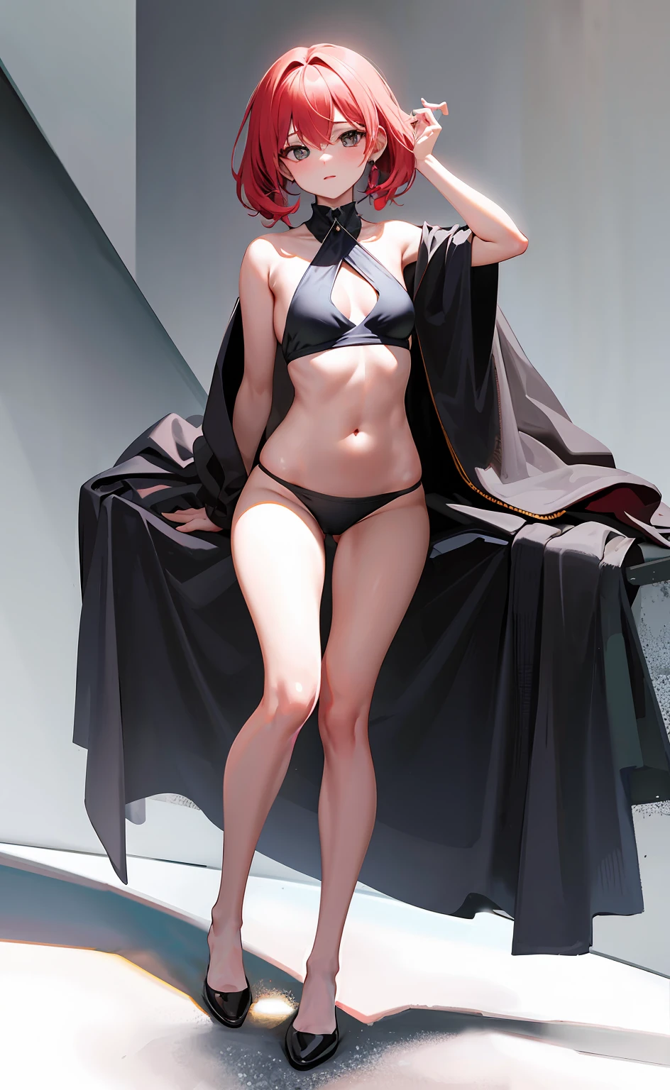 high detail,high quality,masterpiece,(small breasts)),Impatient posture,School classrooms,legs are open,Black silk revealing swimsuit,super exposed,perfect hands,Big breasts