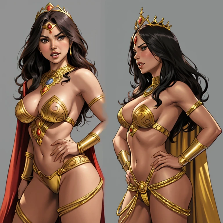 DC Comics, (emote:1), Eloise Mumford dressed as Dejah Thoris, by Frank cho and HR Geiger, barsoom, (sexy), ornate diadem, nearly naked, (1girl:1), (head shot:1.1), (dramatically angry), expressive face, Gray background, one girl