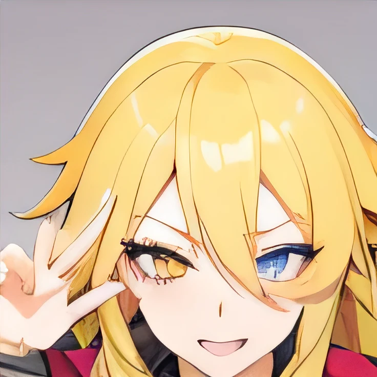Make the face of a female anime character with long yellow hair by winking one of her eyes