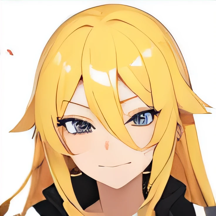 Make the face of a female anime character with long yellow hair by winking one of her eyes
