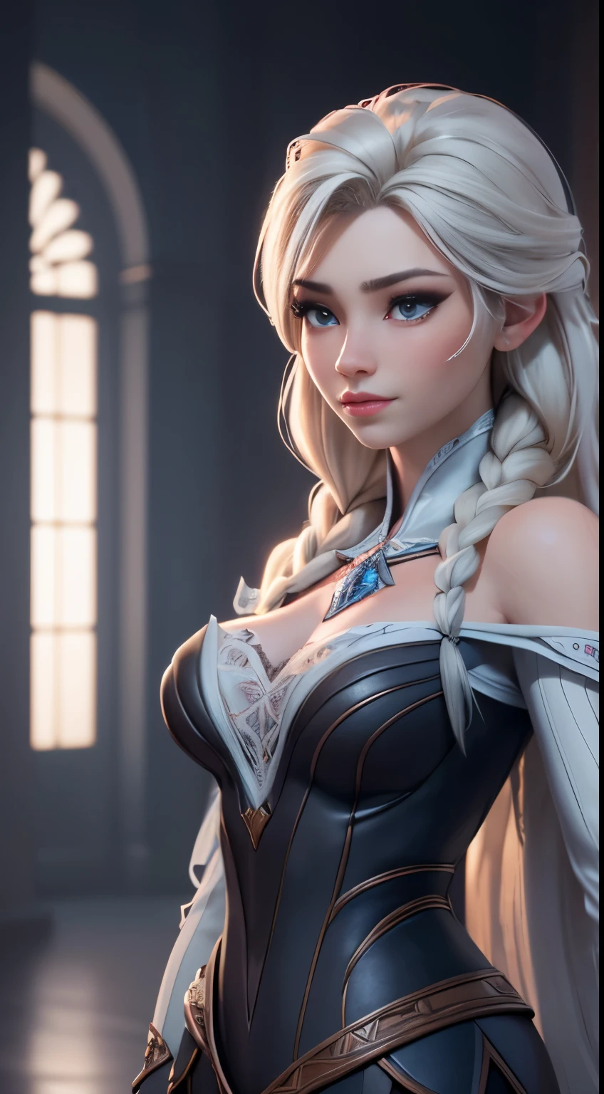 Highly detailed CG unity 8k wallpaper, style shot, complex, high detail, dramatic, highest quality movie still image, very detailed, masterpiece, best quality, character design, Elsa, Elsa from Frozen, (( Dark style)), realistic ultra-detailed rendering style, natural light, sharp character design, (hard focus, 8k), (((natural skin texture))), 8k textures, soft cinematic lighting, adobe lightroom, dark room, hdr, Sophisticated, Elegant, Rich Detail, Sharp Focuilm Look) )), Soothing Tones, Detail Frenzy, Intricate Detail, Super Detail, Low Contrast, Soft Film Lighting, Dull Colors, Exposure Blending, HDR, Fade, 35mm, f/1.4, ISO64, f16, 25 sec.