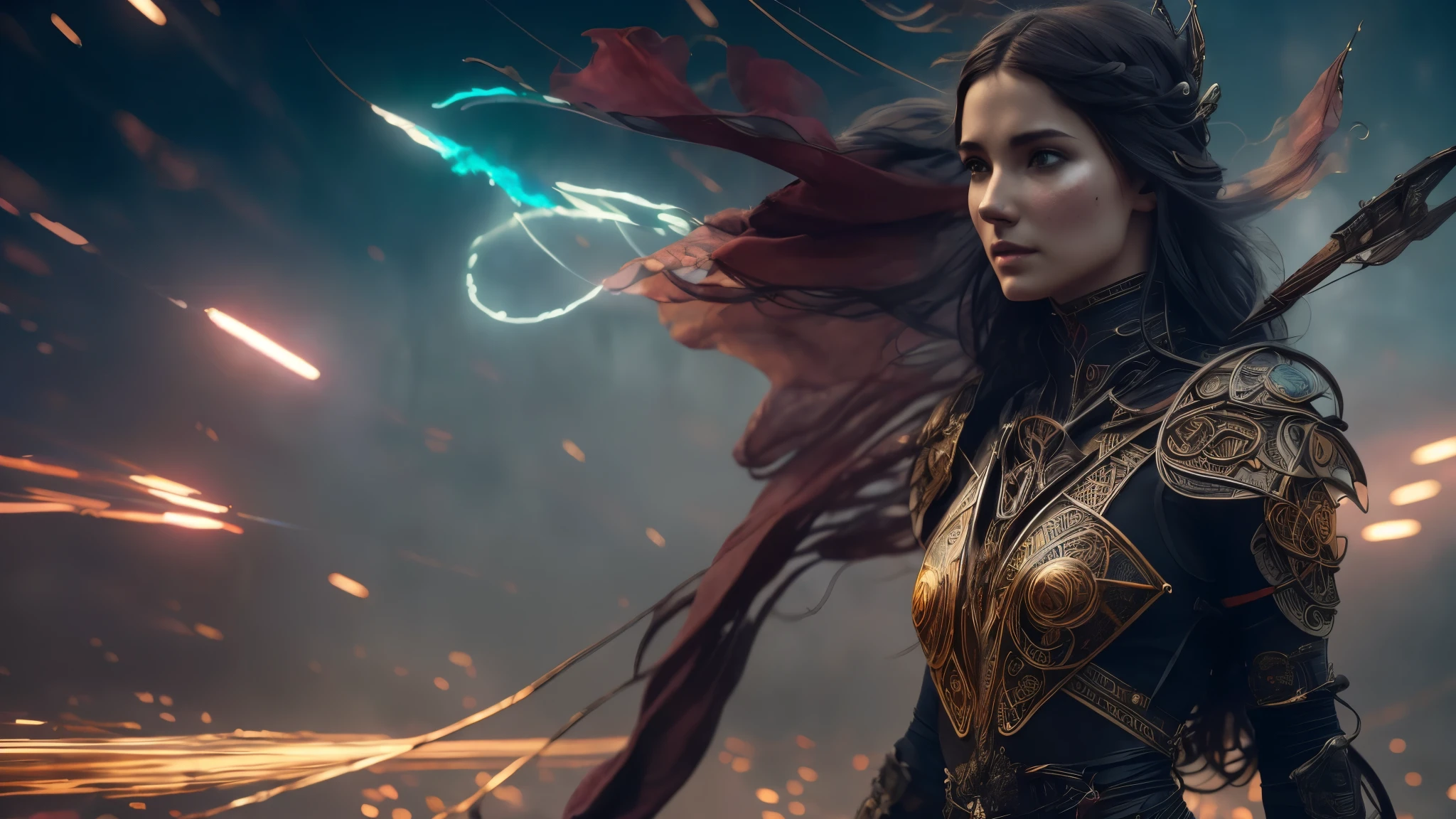 A digital artwork depicting a woman with long dark hair and a solemn expression, surrounded by vibrant, swirling colors. Emerging from the multicolored swirls is the head of a dragon, appearing fierce and powerful. The dragon's detailed face melds seamlessly with the abstract background, creating a sense of unity between the woman and the mythical creature. The overall composition is dark and dramatic with an ethereal, fantasy-based theme