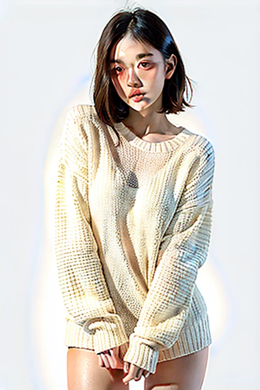 1girl,sweater,white background,