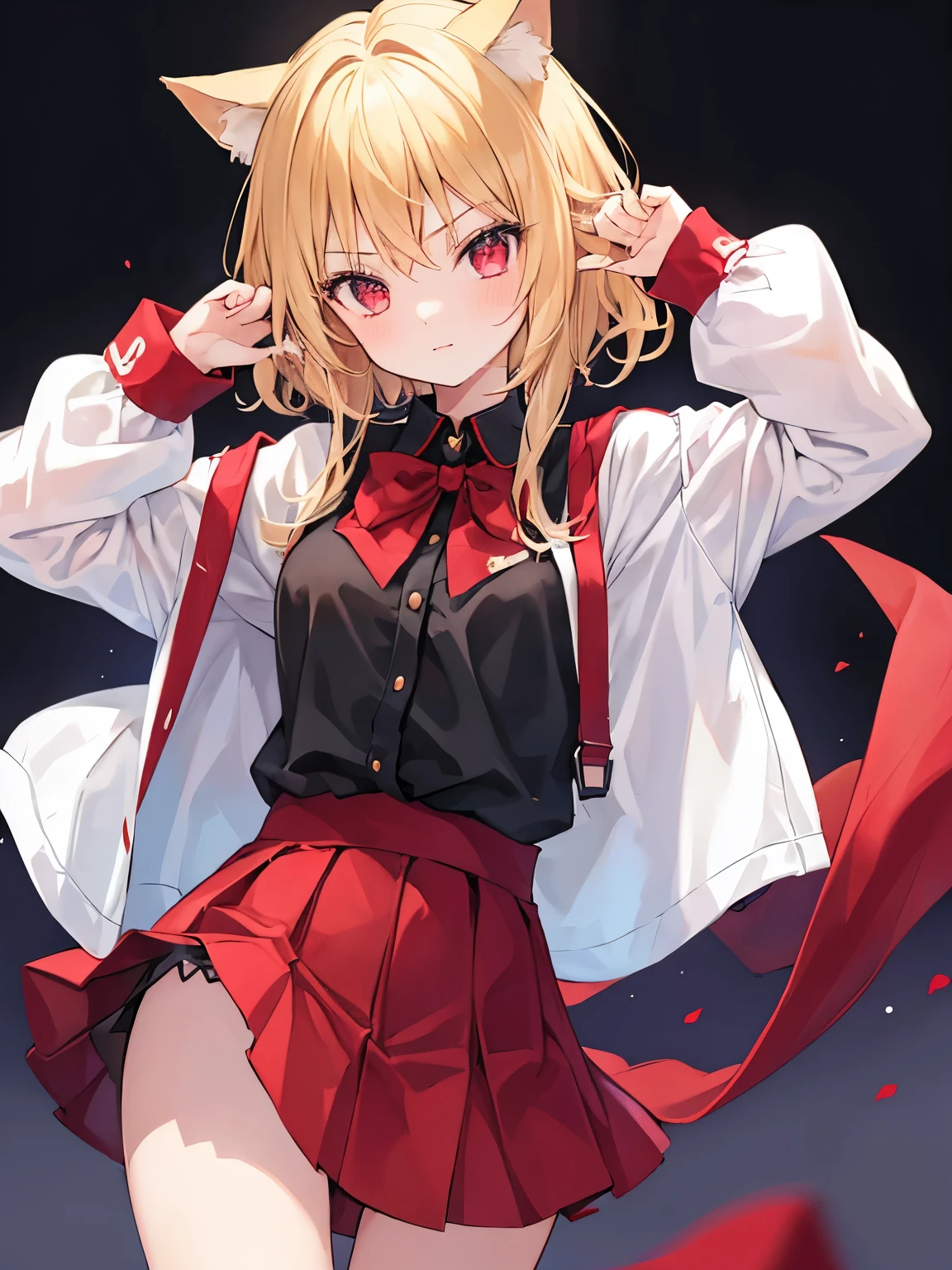 1 girl, change, vampire, short, long blonde hair with cat ears, cute, Uses Red Army school uniforms, using a skirt,