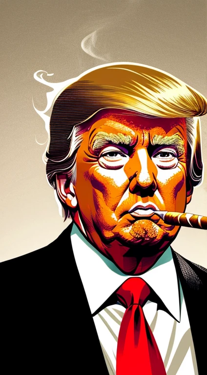 an illustration in style of Alberto Seveso donald trump smoking a cigar