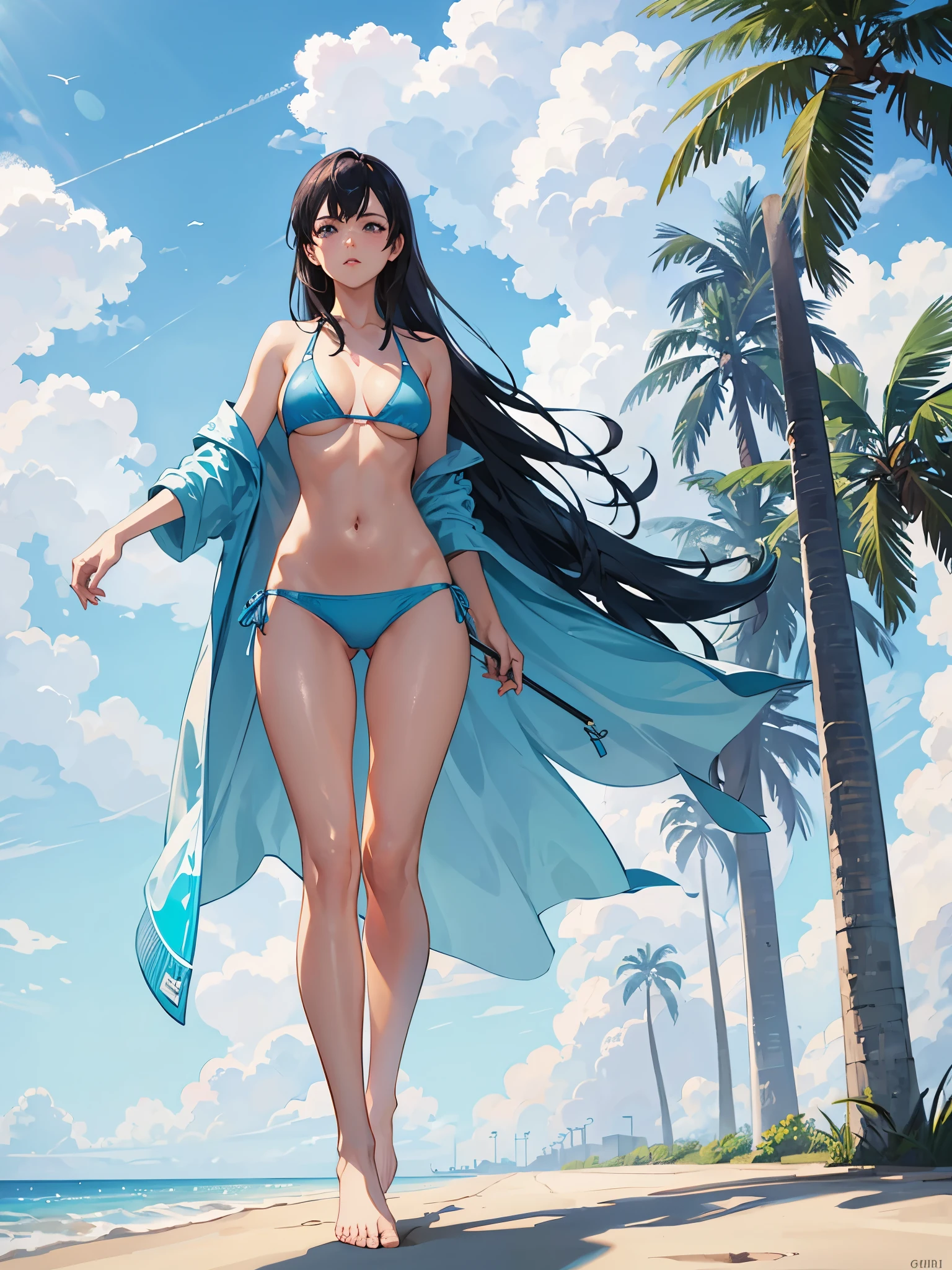 GTA5, light sky blue bikini, brief, yuri, barefoot
