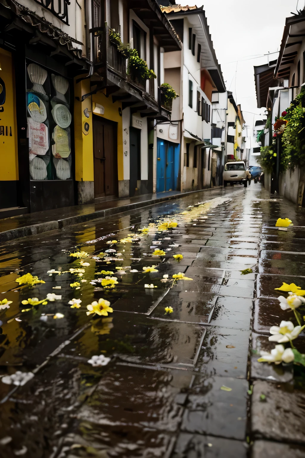 flores de serejeiras , rua,  ,triste ,chuva , japao 