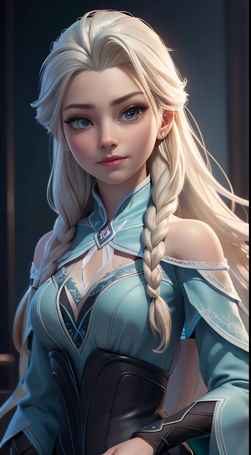 Highly detailed CG unity 8k wallpaper, style shot, complex, high detail, dramatic, highest quality movie still image, very detailed, masterpiece, best quality, character design, Elsa, Elsa from Frozen, (( Dark style)), realistic ultra-detailed rendering style, natural light, sharp character design, (hard focus, 8k), (((natural skin texture))), 8k textures, soft cinematic lighting, adobe lightroom, dark room, hdr, Sophisticated, Elegant, Rich Detail, Sharp Focuilm Look) )), Soothing Tones, Detail Frenzy, Intricate Detail, Super Detail, Low Contrast, Soft Film Lighting, Dull Colors, Exposure Blending, HDR, Fade, 35mm, f/1.4, ISO64, f16, 25 sec.