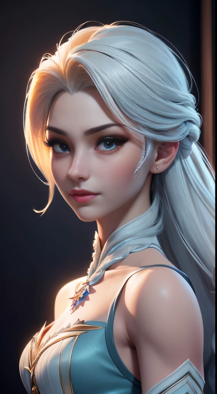 Highly detailed CG unity 8k wallpaper, style shot, complex, high detail, dramatic, highest quality movie still image, very detailed, masterpiece, best quality, character design, Elsa, Elsa from Frozen, (( Dark style)), realistic ultra-detailed rendering style, natural light, sharp character design, (hard focus, 8k), (((natural skin texture))), 8k textures, soft cinematic lighting, adobe lightroom, dark room, hdr, Sophisticated, Elegant, Rich Detail, Sharp Focuilm Look) )), Soothing Tones, Detail Frenzy, Intricate Detail, Super Detail, Low Contrast, Soft Film Lighting, Dull Colors, Exposure Blending, HDR, Fade, 35mm, f/1.4, ISO64, f16, 25 sec.