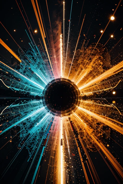 Create an abstract image that represents an explosion of vibrant colors. Explore geometric shapes and unconventional patterns to convey a sense of energy and dynamism.