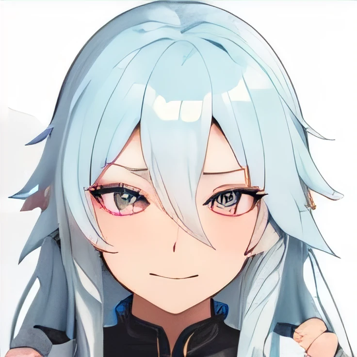 Make the face of a female anime character with long white hair by winking one of her eyes