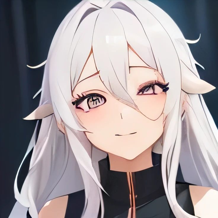 
Make the face of a female anime character with long white hair by winking one of her eyes