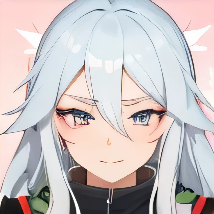 
Make the face of a female anime character with long white hair by winking one of her eyes