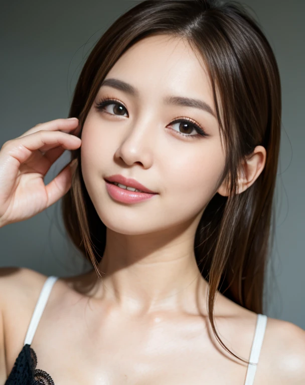 beautiful,K-POP idol,japanese idol,japanese actress,High resolution,beautiful skin,8K,RAW photo,highest quality,masterpiece,realistic,photo-realistic,clear,professional lighting,beautiful顔,highest quality,超High resolution,sexy,beautiful唇,white teeth,beautiful歯列,smile,1 girl, (thick eyeliner), light brown hair, natural looking makeup, thick eyeshadow, extremally thin eyebrows, Highlighted eyes with eyeliner, wavy hair