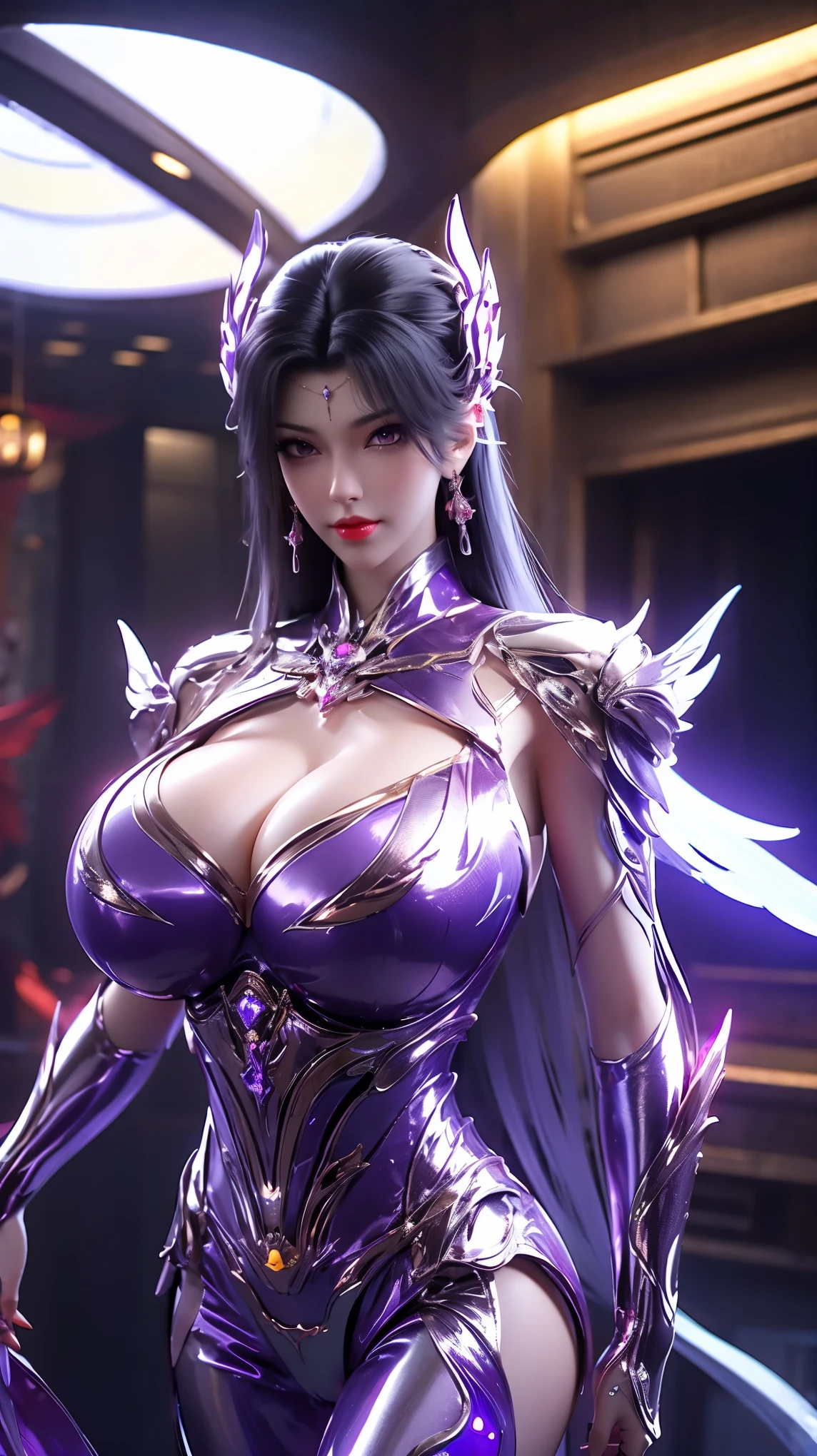 A beauty girl douyin, 1GIRL, (MECHA PHOENIX GOLD HELM:1),((HUGE FAKE BREASTS,CLEAVAGE:1.5)), (MUSCLE ABS:1.3), ((LED BODY:1.1)), (PURPLE SHINY FUTURISTIC MECHA BRA,BLACK SKINTIGHT MECHA PANTIES:1.5), (PERFECT THICK BODY, GLOWING BODY SKIN:1.1), (LOOKING AT VIEWER:1.3), (HALLWAY OF FUTURISTIC SPACE STATION:1), (BRIGHT LIGHT WHITE_ROOM:1.3), HYPER TEXTURE, UNREAL ENGINE RENDER, PHYSICALLY-BASED RENDERING, ULTRA HIGHT DEFINITION, 16K, 1080P.