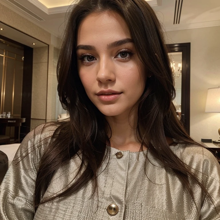 Brunette instagram model eith pretty face. In luxury hotel