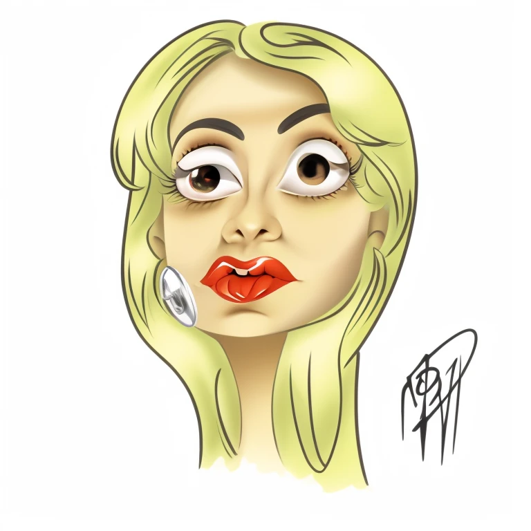 cartoon of a woman with a red lip and a yellow wig, caricature style, digital sketch, portrait of lady gaga, cartoon portrait, digital drawing, cartoon digital painting, digitally draw on wacom tablet, drawn with photoshop, digital art cartoon, charicature, cartoon digital art, digital portrait, inspired by Pia Fries, inspired by Tina Blondell, cartoon artstyle