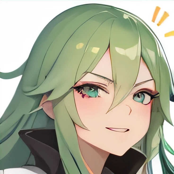 
Make the face of a female anime character with long green hair by winking one of her eyes