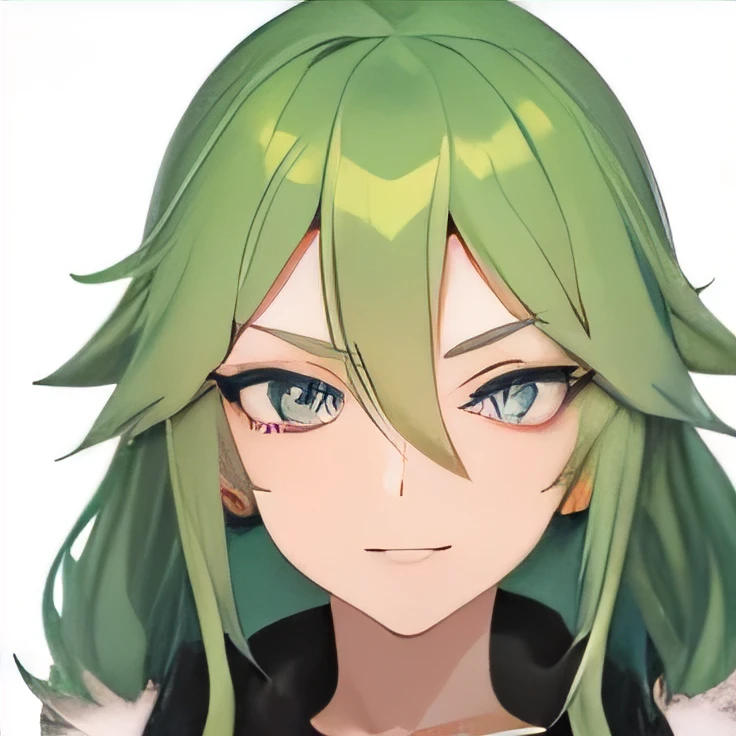 
Make the face of a female anime character with long green hair by winking one of her eyes