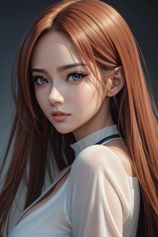 um close up de uma mulher com cabelos ruivos e um colar, arte de anime realista, retrato impressionante do rosto do anime, mulher bonita do anime, anime bonita, cabelos vermelhos carmesim e olhos vermelhos, cara de anime bonita, retrato bonito do anime, estilo realismo anime, Artgerm. High detail, mulher bonita sedutora do anime, Artgerm extremamente detalhado, anime, arte de anime