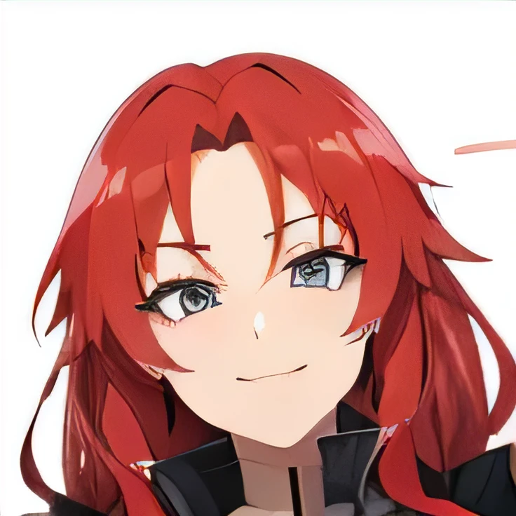 Make the face of a female anime character with long red hair by winking one of her eyes