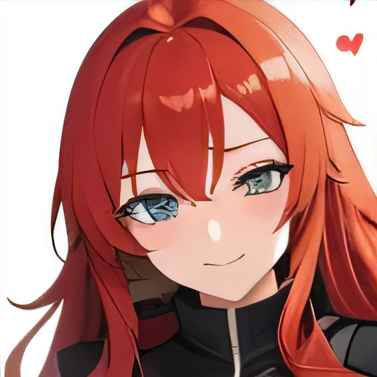 Make the face of a female anime character with long red hair by winking one of her eyes