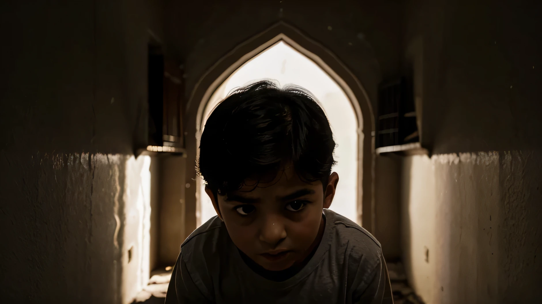 A 6--old nian boy is afraid of the dark