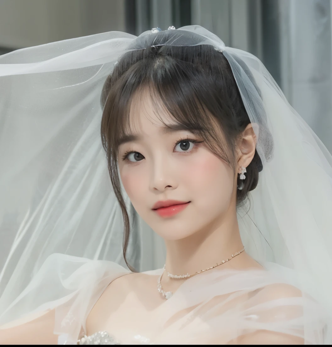 araffe woman in a wedding dress with a véu on, wearing translucent véus, white transparent véu, simple white véu, Yoshitomo Nara, Sakimi Chan, véu, cai xukun, transparent véu, dilraba dilmurat, sakimichan, wenfei você, wearing a véu, Xintong Chen