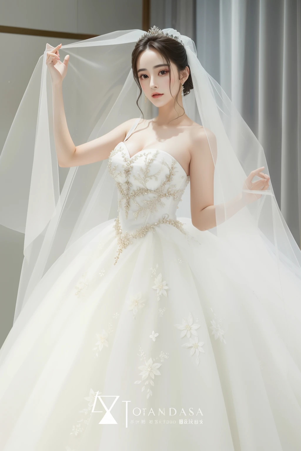 a woman in a vestido de casamento is posing for a picture, elegante e gracioso, wearing organza vestido, vestido de casamento, cai xukun, Yanjun Chengt, Sha Xi, white vestido, white transparent veil, Heonhwa Choe, inspirado por Tang Yifen, vestido, wenfei you, gracioso e elegante, dilraba dilmurat, Xintong Chen