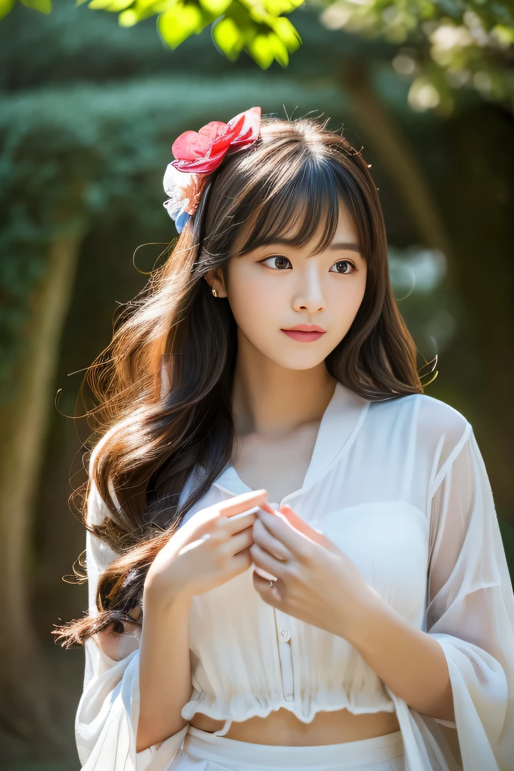 (masterpiece、High resolution、high quality、8K),(((Mysterious Dreams)))、Not secular、Strange scenes、((The woman I love、The woman I love))、完璧なexterior、exterior:1.3、(masterpiece,High level image quality,high quality)、Beautiful realistic Japan person、Burst Chest、Clear type、beautiful pose、Someone's love kills you、Lovely love、Dreamland、