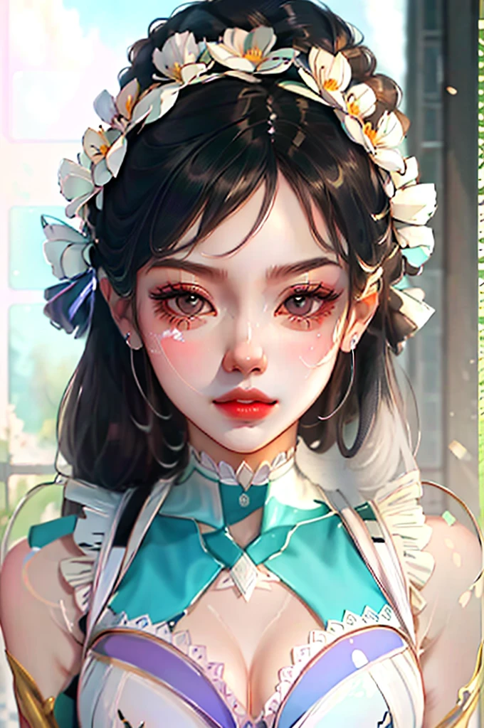 anime girl with a white bralet and a flower in her hair, detailed digital anime art, digital anime illustration, rossdraws portrait, cute detailed digital art, rossdraws 1. 0, detailed portrait of anime girl, beautiful anime portrait, :: rossdraws, artwork in the style of guweiz, cute detailed artwork, kawaii realistic portrait, clean detailed anime art