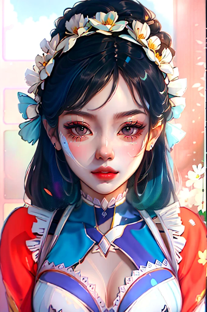 anime girl with a white bralet and a flower in her hair, detailed digital anime art, digital anime illustration, rossdraws portrait, cute detailed digital art, rossdraws 1. 0, detailed portrait of anime girl, beautiful anime portrait, :: rossdraws, artwork in the style of guweiz, cute detailed artwork, kawaii realistic portrait, clean detailed anime art