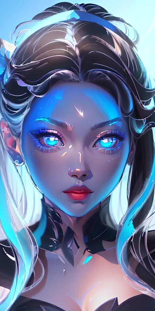 there is a drawing of a woman with blue eyes and a black dress, rossdraws portrait, stunning anime face portrait, detailed portrait of anime girl, charlie bowater art style, rossdraws 1. 0, :: rossdraws, stunning character art, detailed digital anime art, neoartcore and charlie bowater, digital anime illustration, portrait knights of zodiac girl
