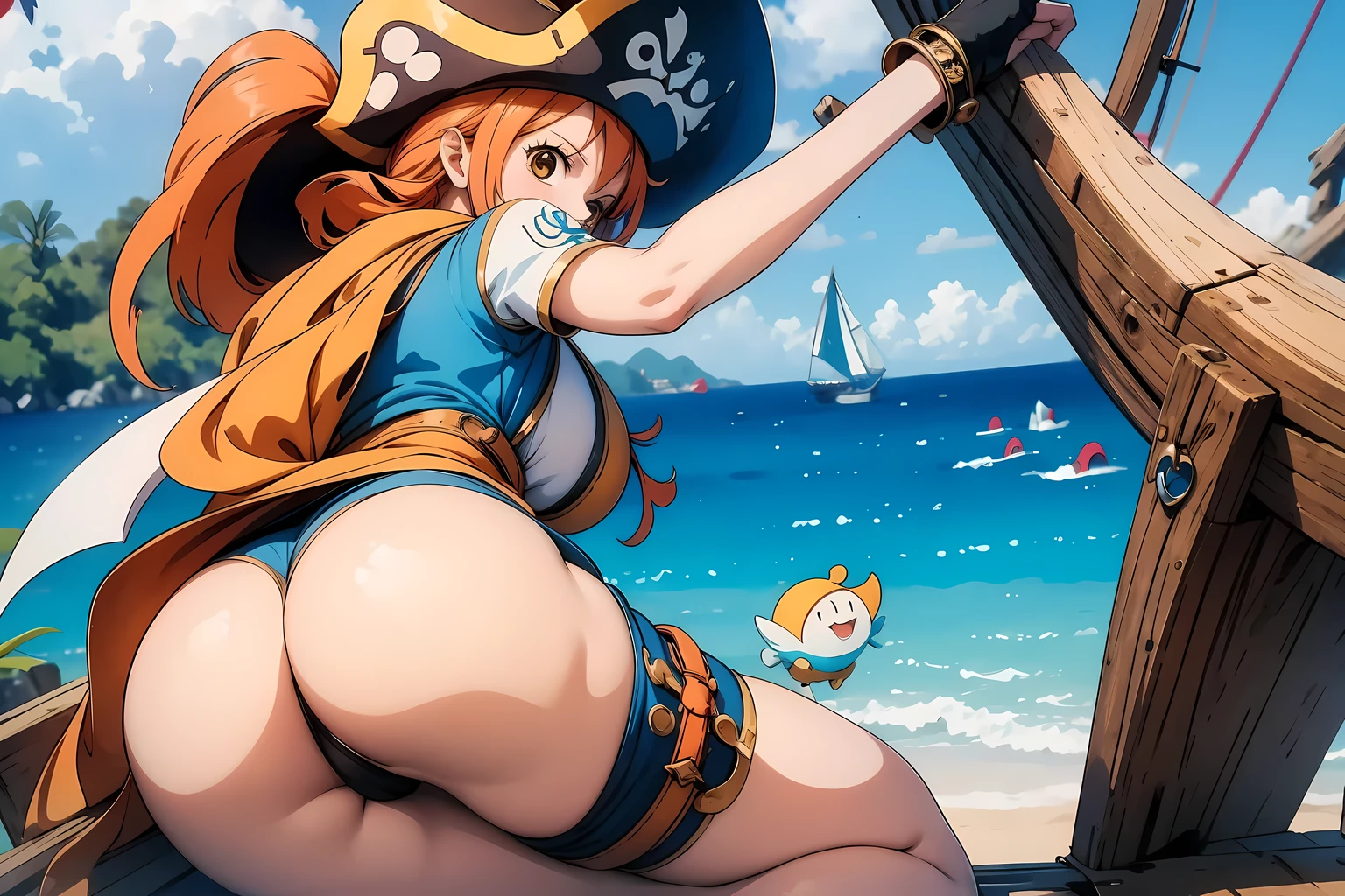 nami one piece showing her ass in a pirate outfit