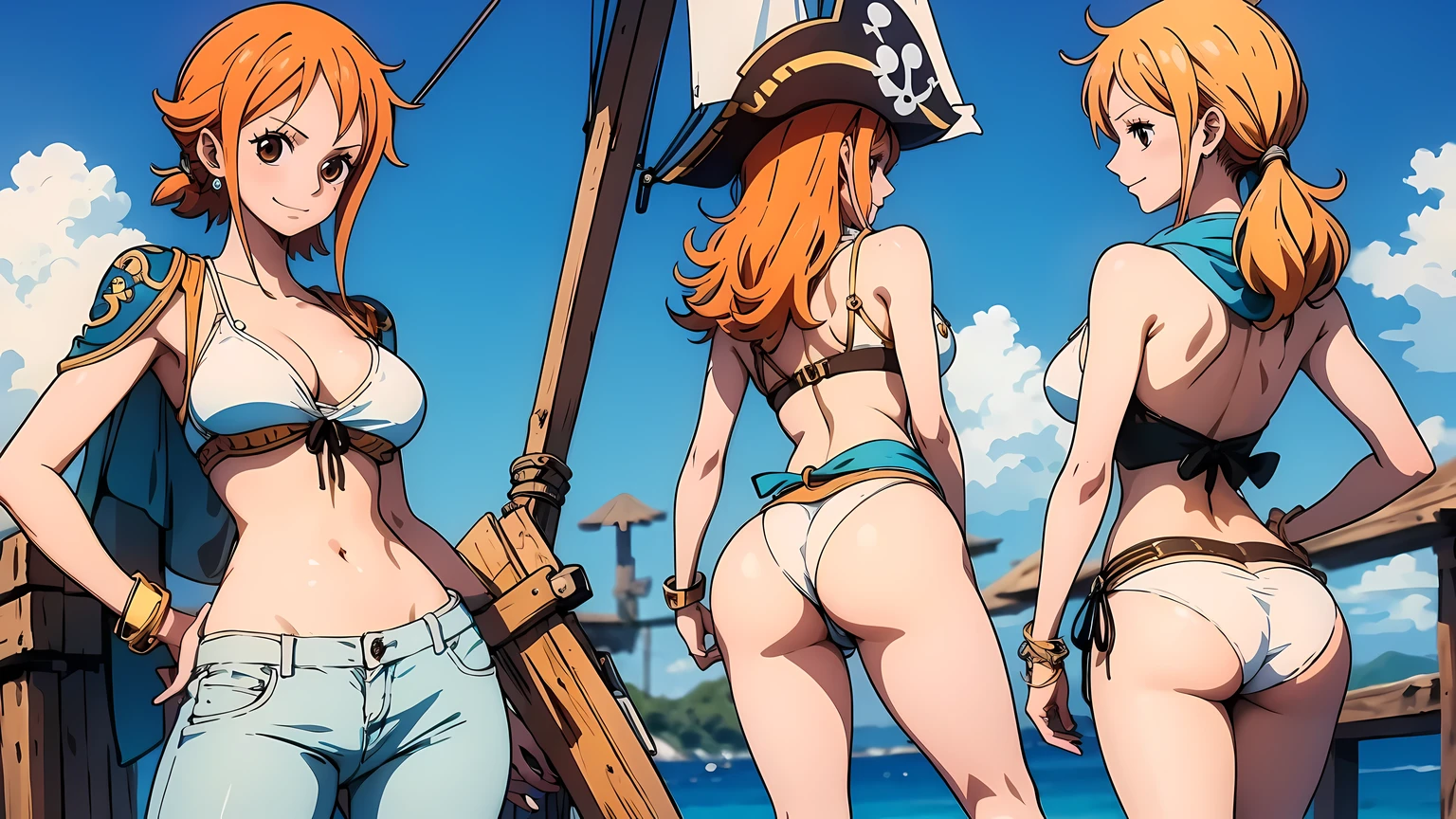 nami one piece showing her ass in a pirate outfit