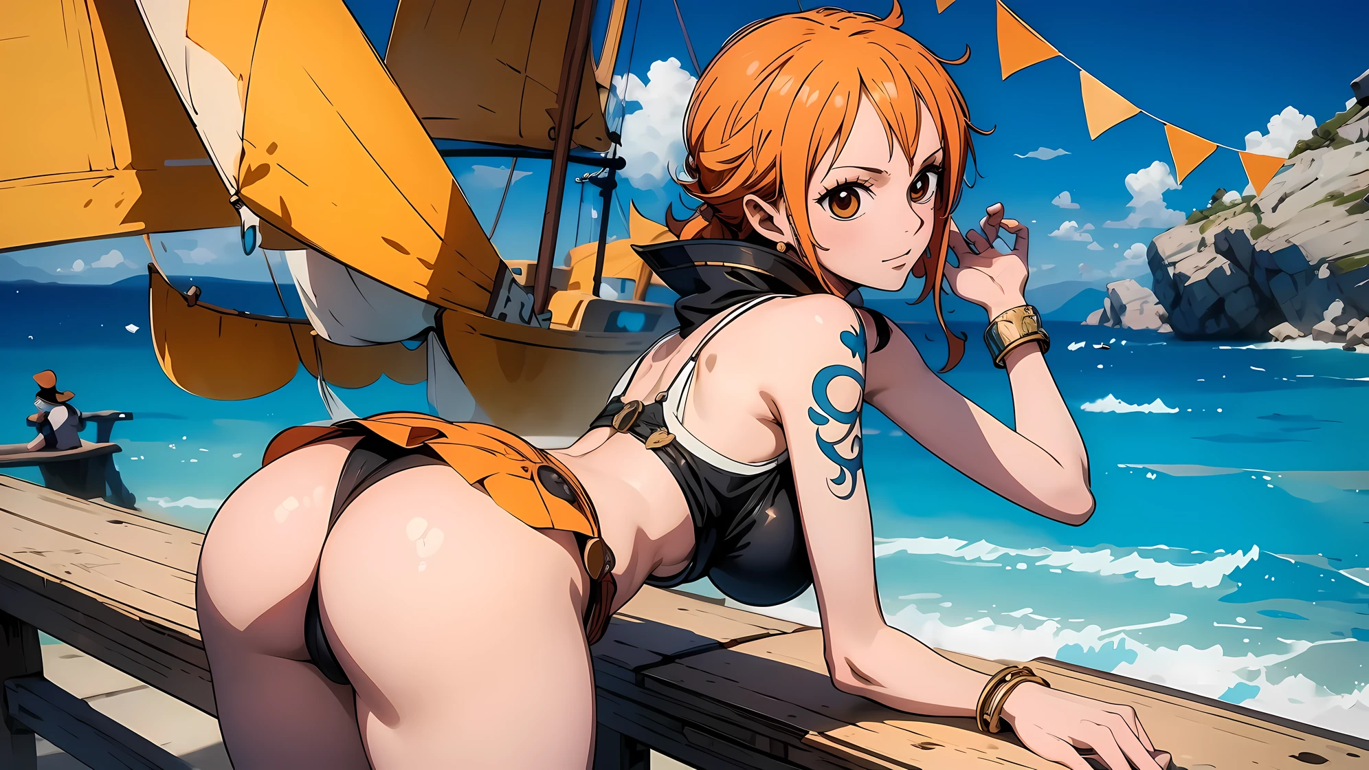 nami one piece showing her ass in a pirate outfit