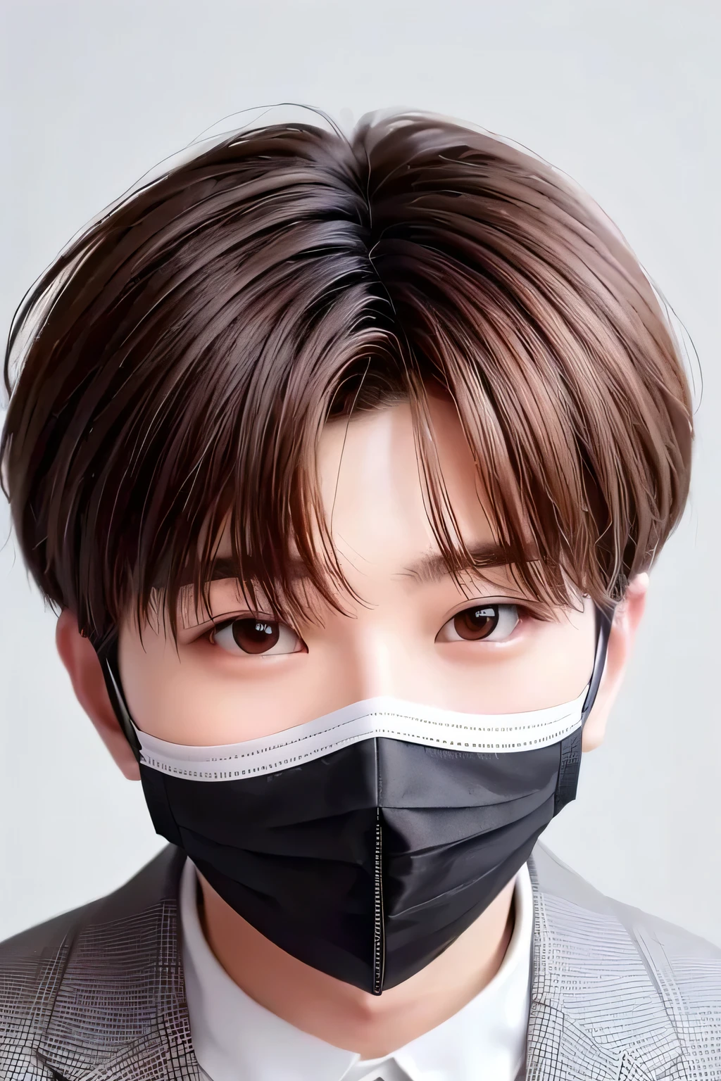 1 person、high quality,masterpiece,8K, head shot, ((wearing a mask))、with dogs、white shirt and white jeans