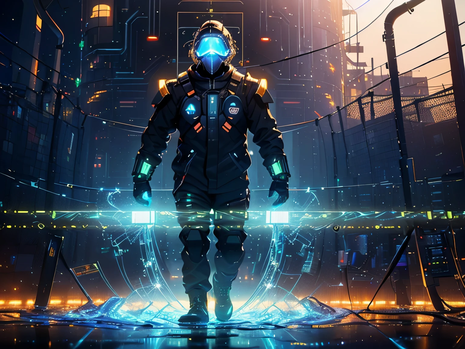 (Cyberspace: 1.5), (Futuristic: 1.2), (Advanced technology: 1.4), (3D digital world: 1.3), (Highly-detailed: 1.4), (Electromagnetic shields: 1.6), (Gushing plasma: 1.3), (Protective barriers: 1.2), (Blocking intruders: 1.4), (Cutting-edge security: 1.3), (Complex network structure: 1.4), (Sleek, holographic interfaces: 1.2), (Hyper-realistic: 1.2)
