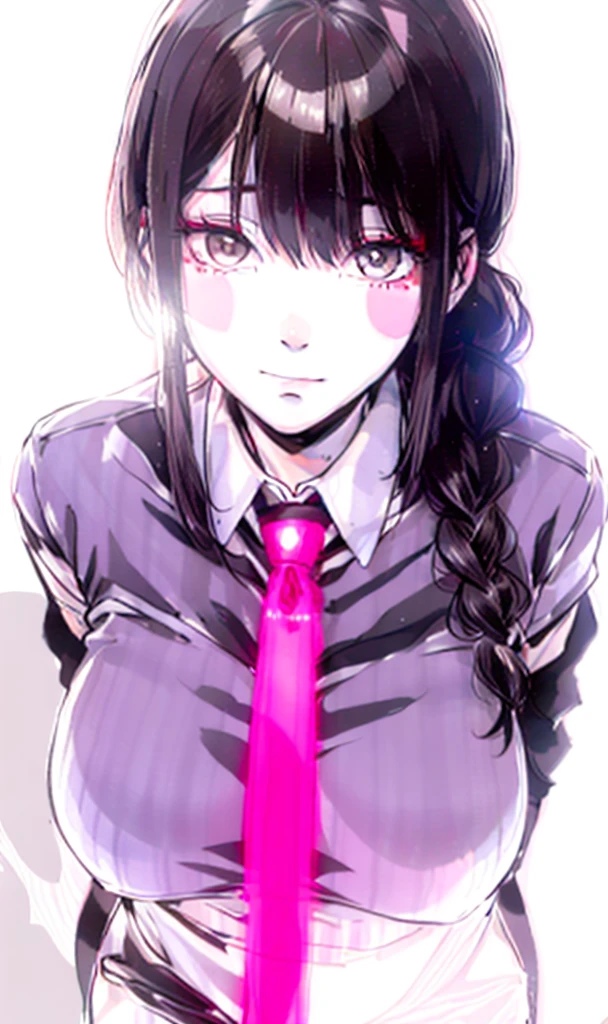 anime girl with black hair and white shirt and tie, akane owari danganronpa, gapmoe yandere, she has black hair, gapmoe yandere grimdark, portrait gapmoe yandere grimdark, she has black hair with bangs, sui ishida with black hair, junko enoshima, hinata hyuga, anime moe artstyle