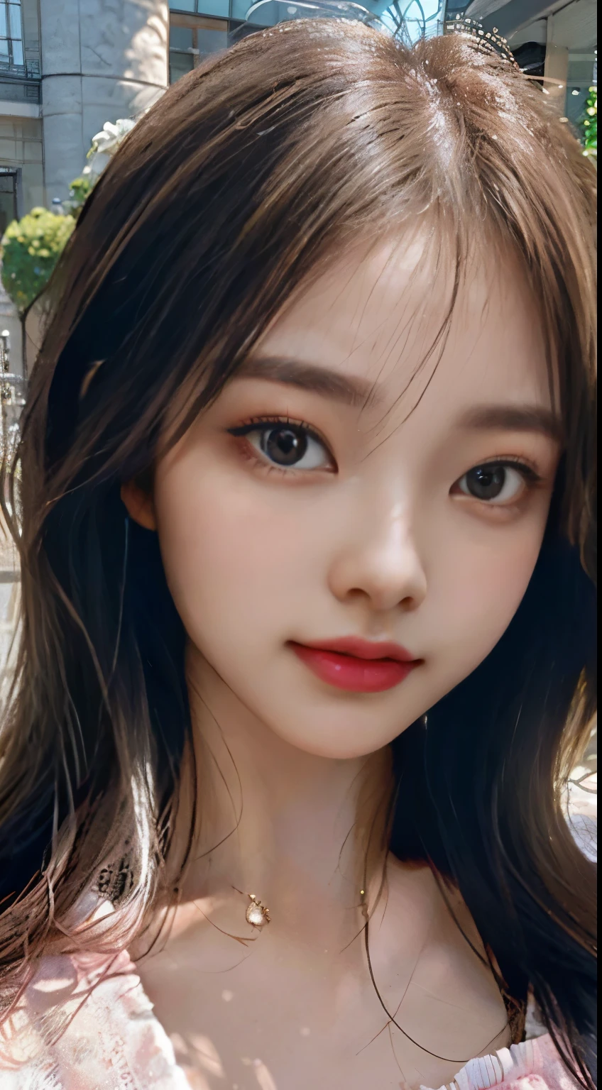 best quality,T Masterpiece,High resolution,1 girl,Dindal effect,realistically,edge lit,two tone lighting,(high detail skin:1.2),8K UHD,Pure,sweet,flower background,colorful background,Based on physical rendering,Perfect Light and Shadow,extreme hight detail,Pink tones,eye reflection,I grew up sexy,perfect body,exquisite beauty,large eyes,long eyelashes,delicate eyes,big shiny eyes,Minor pupil reflex,Shoulder and neck details,The texture of the pupil is delicate,Perfect eyes,black student,best quality,T Masterpiece,16 km race,photograph,head portrait,big chest,long sleeve,Take care of your chest,large breasts,Delicate avatars