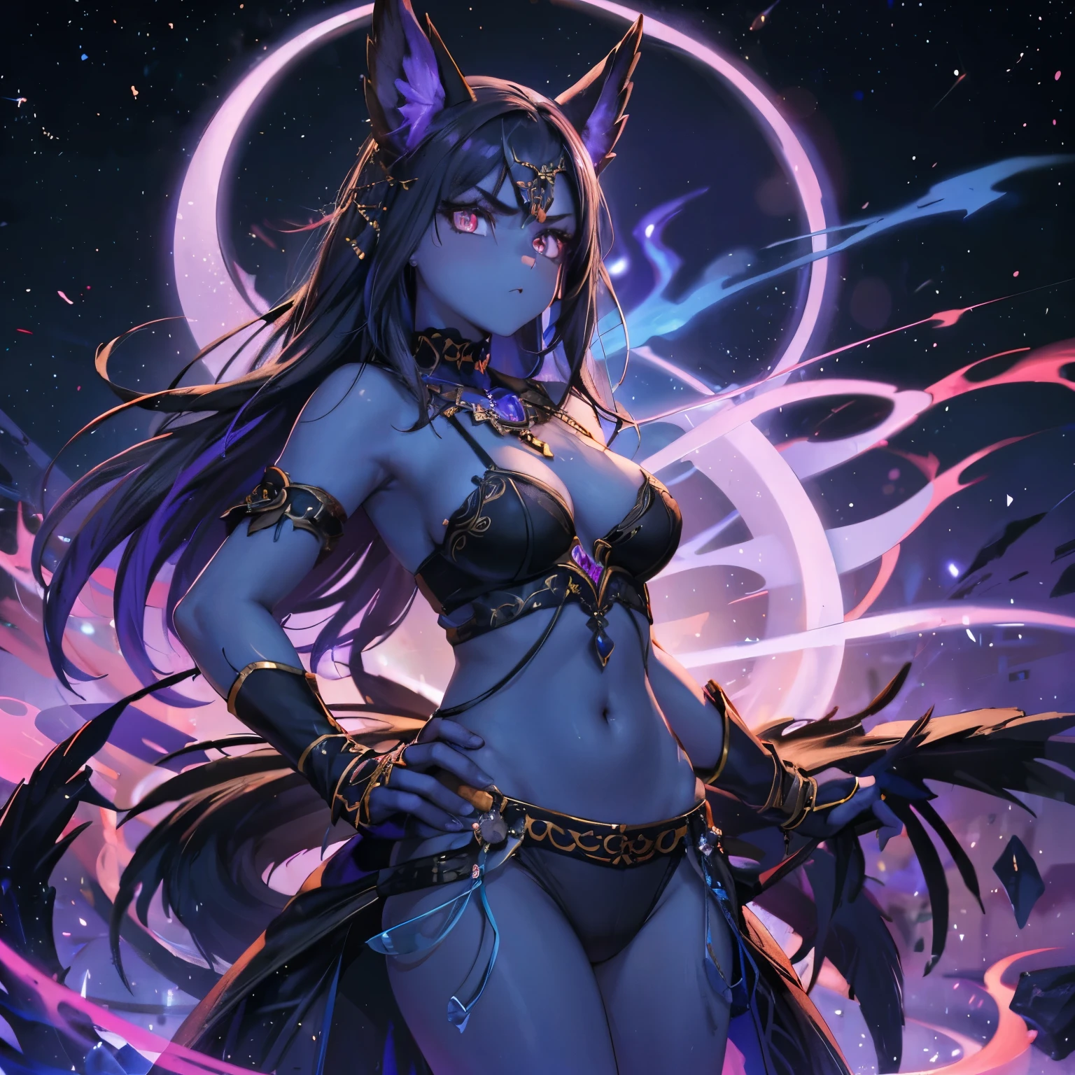 18 year old girl, piel negra con azul, arabe, furry, arte peludo, zorra, vestimenta de bruja, aura maligna, alas de dragon, cuerpo con escamas y plumas, bola de energia, lanzando hechizo hechizera, ojos de maldad rojos, cara enojadas,hechizo maligno, aura negra, pose seductora, culo parado, cola arriba, de nalgas
Sus ojos son grandes y expresivos, Resplendent irises of blue and purple hues