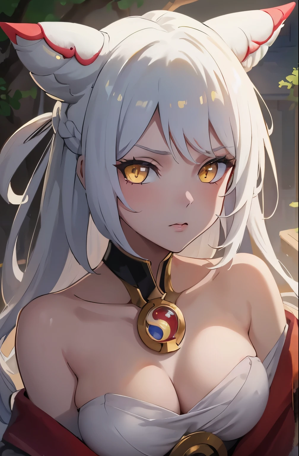 1girl,  white hair, yellow eyes,   portrait, realistic, towel, (onsen), sidelighting, wallpaper, nsfw, white hair, yellow eyes,  (animal ears|red horn:0.85),navel,(masterpiece,best quality:1.5),fiction art, RAW photo, best photo, best photo quality, 8k quality, 8k ultra, fair skin, (bright eyes), detailed eyes, beautiful hair, magical light, (masterpiece,best quality:1.5), soft lighting,gorgeous light and shadow ,sunny